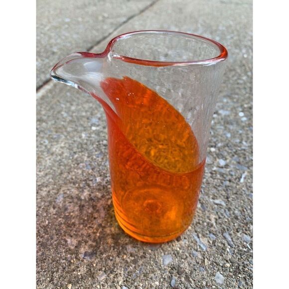 Hand Blown Art Glass Two Toned Glass Small Creamer Pitcher - Picture 2 of 5
